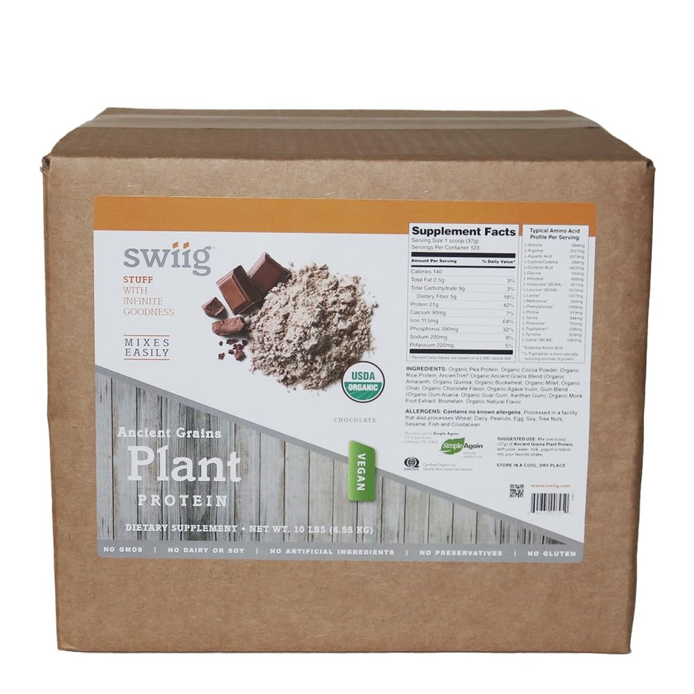 swiig Organic Chocolate Ancient Grains Plant Protein 10lbs