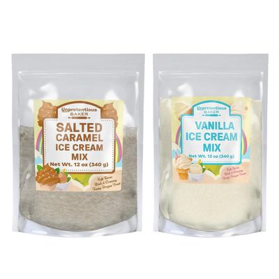 Unpretentious Vanilla & Salted Caramel Ice Cream Mix Bundle, 12 oz, Rich & Creamy, Homemade Ice Cream, Single Serving