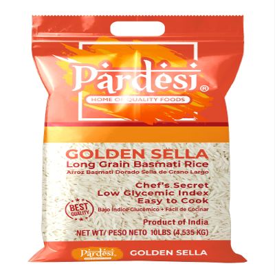Basmati Golden Sella Parboiled Rice 10LB - Easy to Cook - Low Glycemic Index - Extra Long Grain, Naturally Aged, Fluffy & Aromatic | Premium Quality Rice for Biryani, Pulao & Authentic Cooking