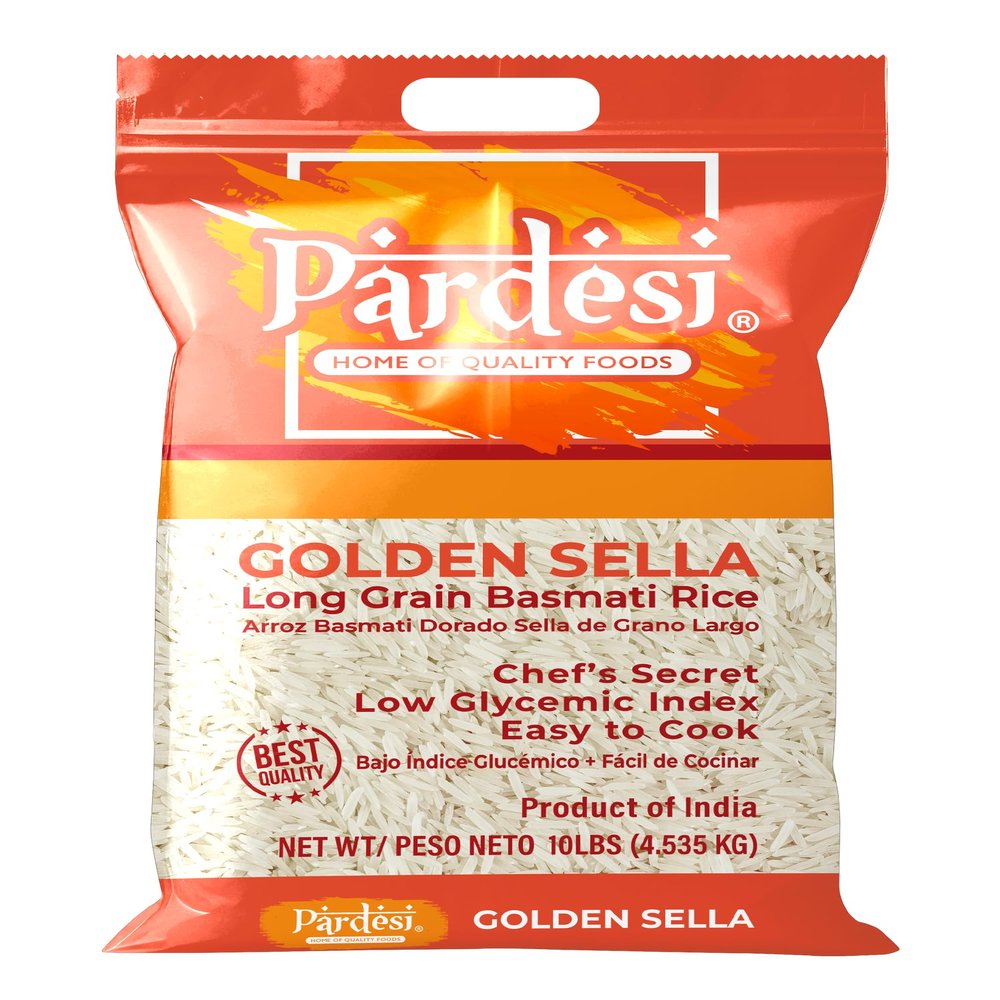 Basmati Golden Sella Parboiled Rice 10LB - Easy to Cook - Low Glycemic Index - Extra Long Grain, Naturally Aged, Fluffy & Aromatic | Premium Quality Rice for Biryani, Pulao & Authentic Cooking