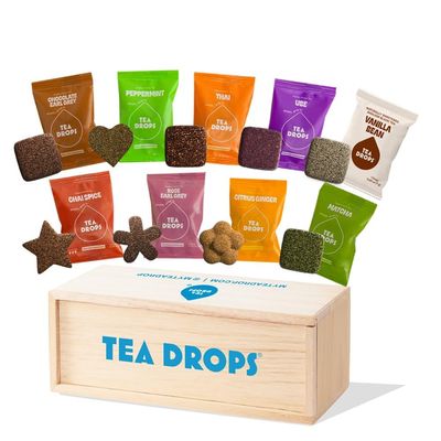 Tea Drops Gift Set | Organic Dissolvable Loose Leaf Tea | Microplastic-Free | Chai Spice Chocolate Earl Grey Citrus Ginger Rose Matcha Peppermint Ube Vanilla Bean Thai | 9 Sampler Assortment - 1 Per Flavor