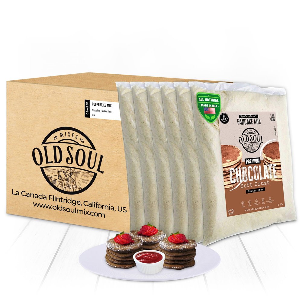 OldSoul Poffertjes Batter Mix | Mini Dutch Pancakes Dough Mix | GLUTEN FREE | Chocolate Flavour | 30 Lbs | 4200 Mini Pancakes (Chocolate, 30 Lb)