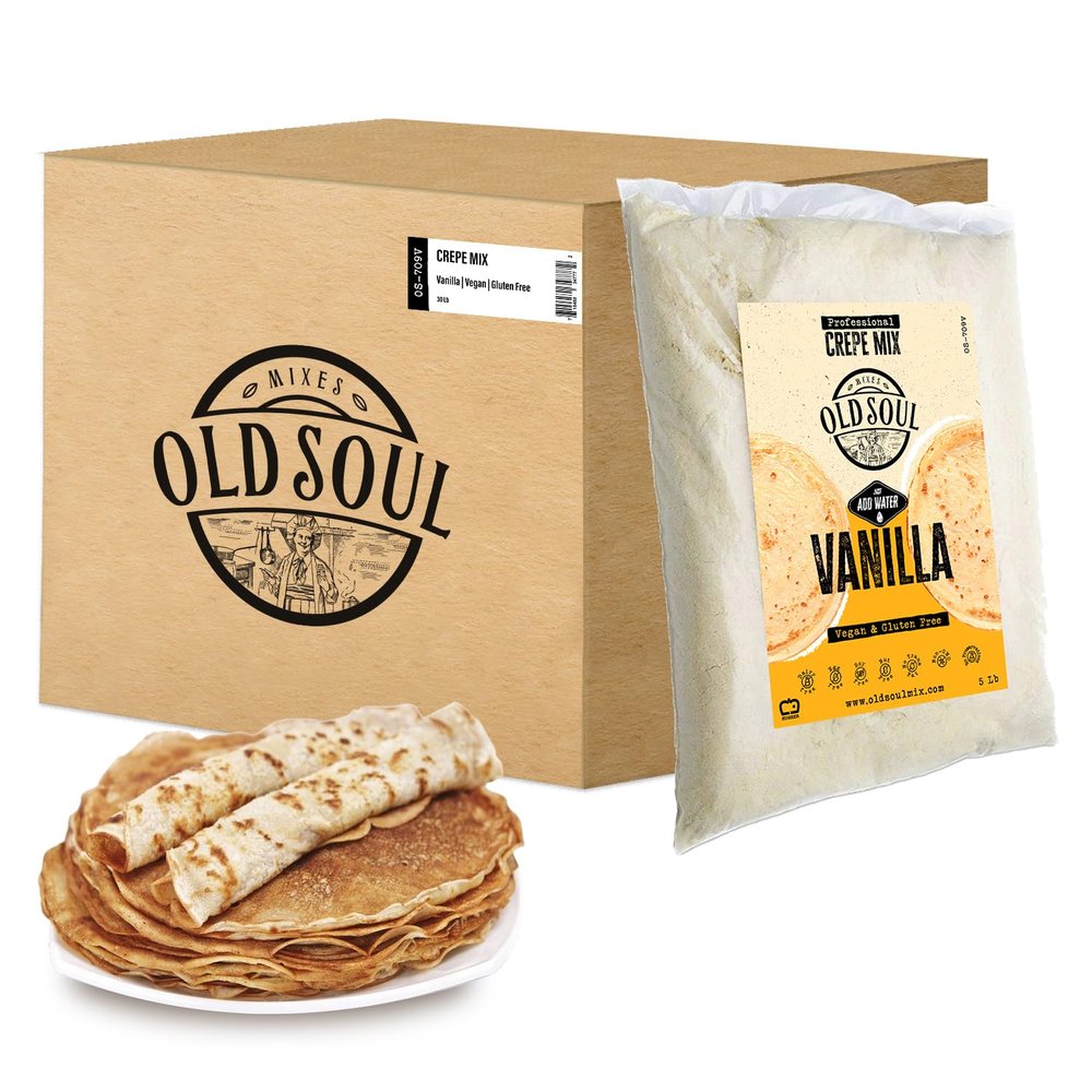 OldSoul Professional Crepe Mix | GLUTEN FREE & VEGAN | Vanilla Flavour | 30 Lbs | 216 Crepes (30 Lbs, Gluten Free & Vegan)