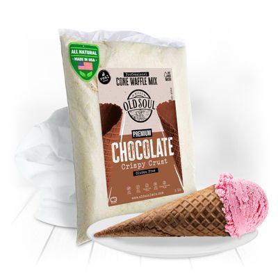 OLDSOUL Professional Cone Waffle Mix | GLUTEN FREE | Chocolate Flavor | 5 Lbs | Batter Mix | 112 Cone Waffles (5 Lbs, Gluten Free)
