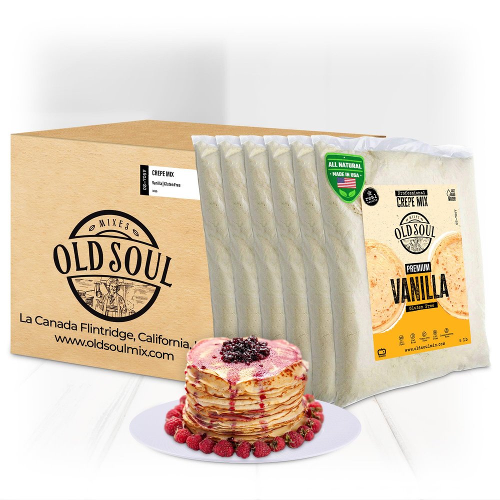 OldSoul Professional Crepe Mix | Vanilla Flavour | Dough Mix | 30 Lbs | 216 Crepes (30 Lbs, Gluten Free)