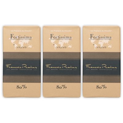 Franois Pralus Fortissima 80% Dark Chocolate 3 Pack - French Chocolate - Bean-to-Bar, Direct Trade - Vegan, Gluten-Free, Soy-Free - Bundle
