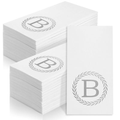 100 Silver Monogram Disposable Napkins - Letter B Hand Towels Decorative, Dinner Napkins for Guest, Monogrammed Hand Towels for Bathroom Wedding Birthday Party Baby Shower