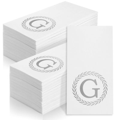 100 Silver Monogram Disposable Napkins - Letter G Hand Towels Decorative, Dinner Napkins for Guest, Monogrammed Hand Towels for Bathroom Wedding Birthday Party Baby Shower
