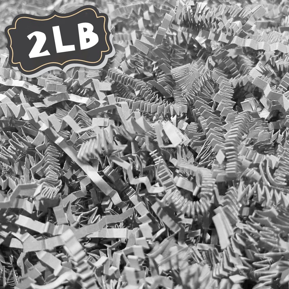 ZEBMOON 2 LB Light Grey Crinkle Cut Paper Shred Filler Great for Gift Wrapping, Basket Filling, Birthday, Wedding, Halloween, Thanksgiving, Christmas Day, New Year Party Decorations Filling Supplies