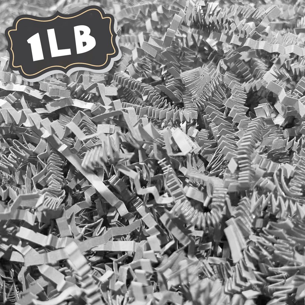 ZEBMOON 1 LB Light Grey Crinkle Cut Paper Shred Filler Great for Gift Wrapping, Basket Filling, Birthday, Wedding, Halloween, Thanksgiving, Christmas Day, New Year Party Decorations Filling Supplies