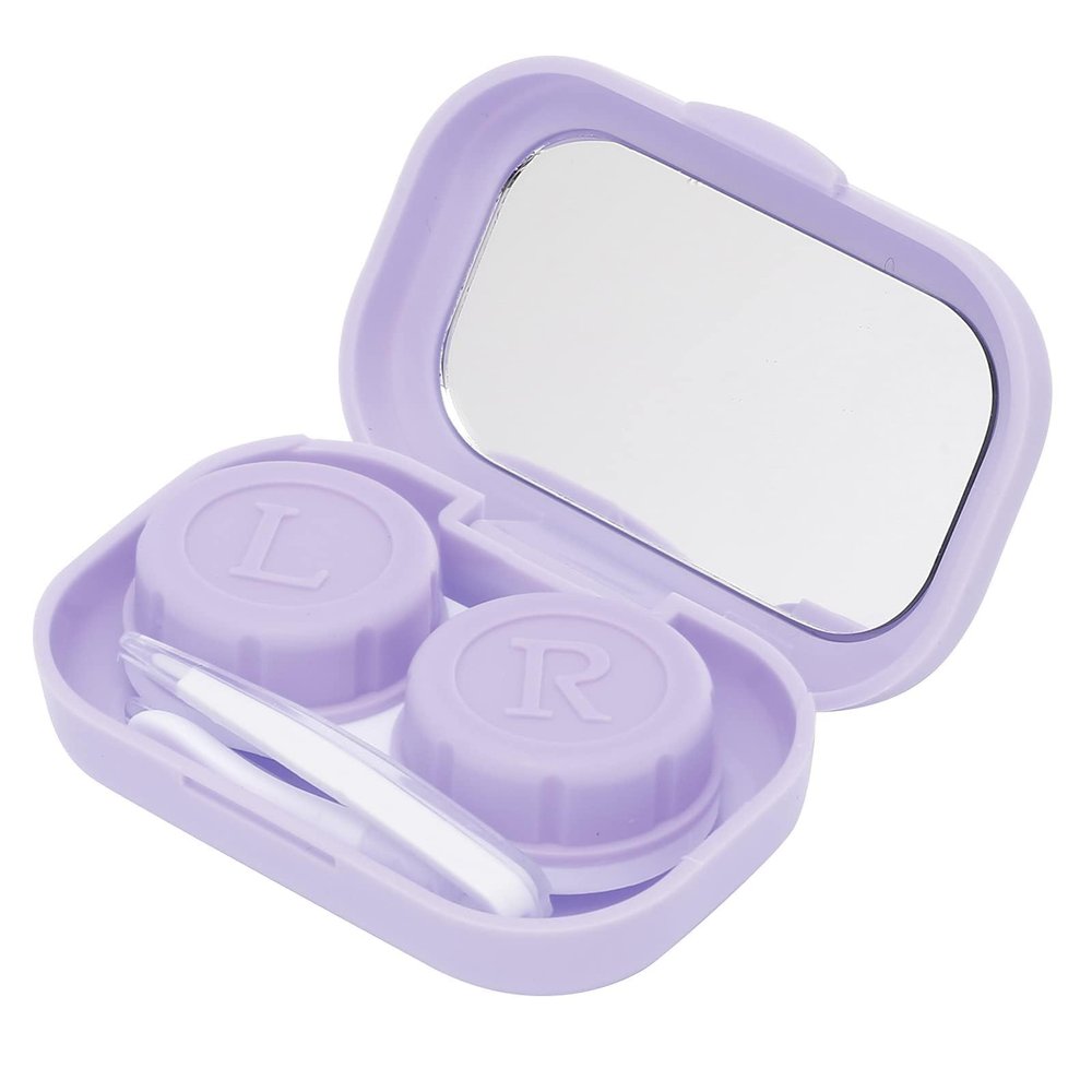 JEOZBM Contact Lens Cases, Portable Contact Lens Storage Container, Contact Lens Soak Storage Kit with Contact Lens Remover Tool for Daily Use(6cm-Violets)
