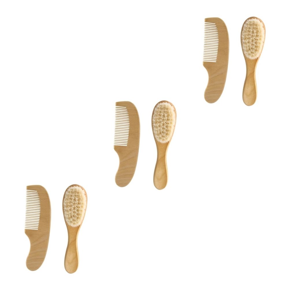 ibasenice 3sets Hair Brush Natural Wooden Comb Wool Brush for Newborns for Gentle Scalp Massage Shower Lightweight Easy to Use