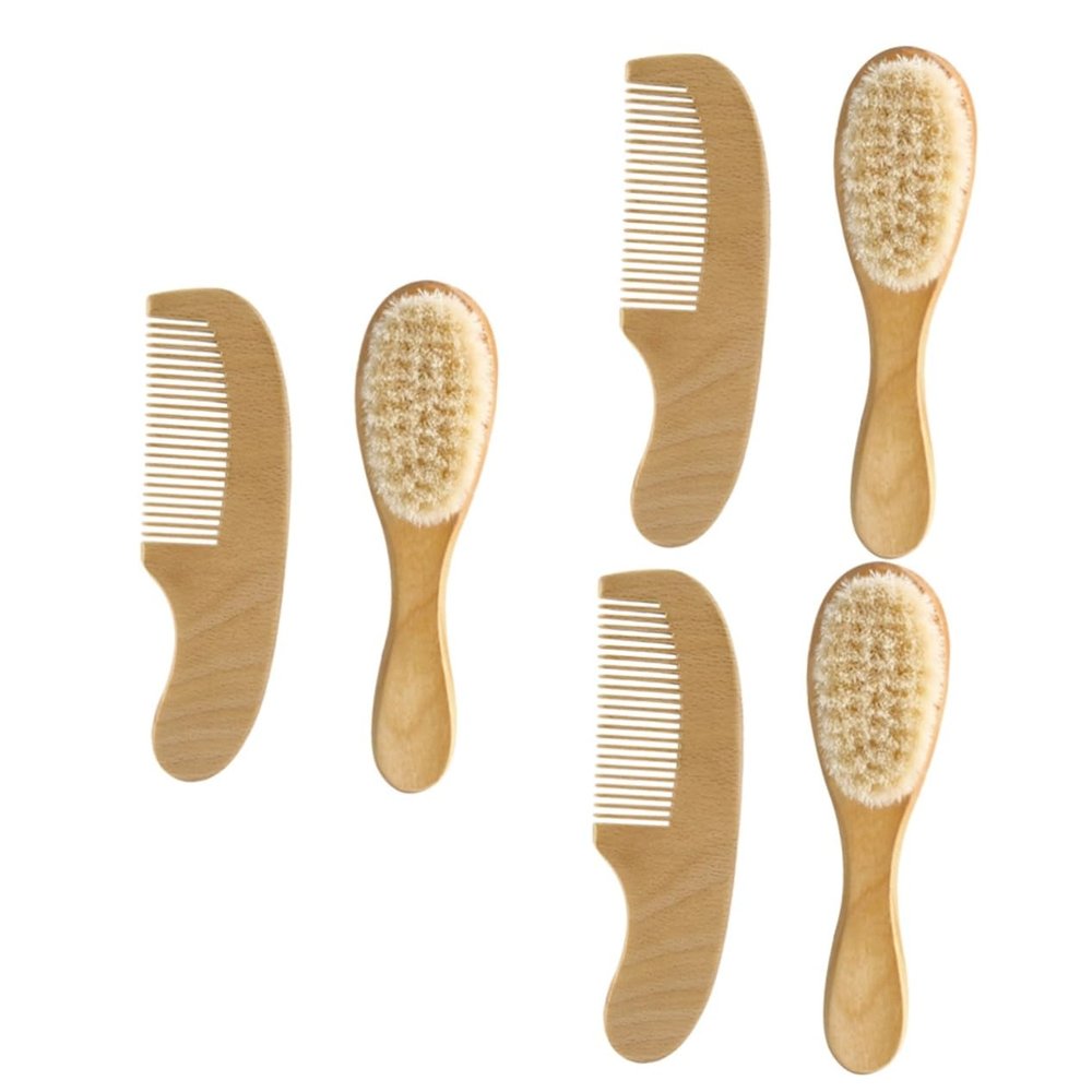 SAFIGLE 3sets Hair Brush Wooden Comb Natural Wool Brush for Newborns Gentle Care for Scalp and Hair Lightweight and Portable