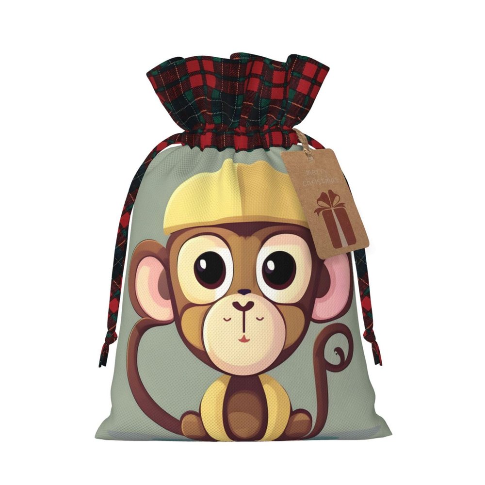 ZISHAK Cute Monkey Splice Burlap Drawstring Gift Bag:A Reusable Christmas Burlap Gift Pouch For All Your Needs