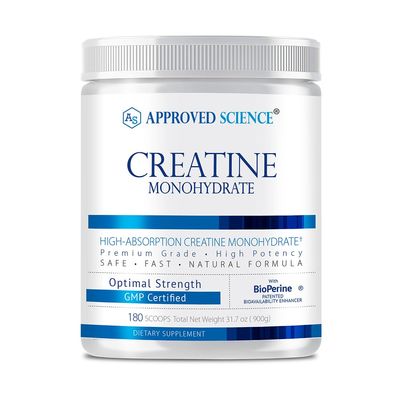 Approved Science Creatine Monohydrate Powder with BioPerine Supports Strength, Lean Muscle & Recovery 5g Per Serving Unflavored Creatine Powder Non-GMO, Vegan 180 Servings