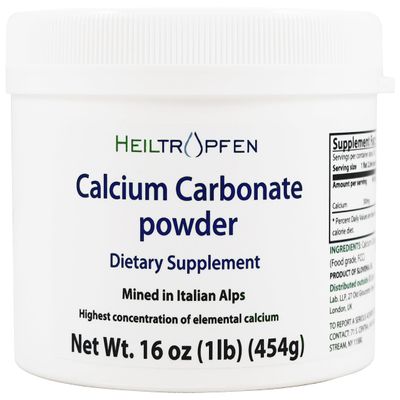 Calcium Carbonate Powder | 1 Pound - 454 g | Dietary Supplement | Highest Purity Limestone | CaCO3 | Heiltropfen