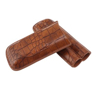Airshi 2 Finger Cigar Case, Cigar Case Holder Textured PU Leather Portable Soft