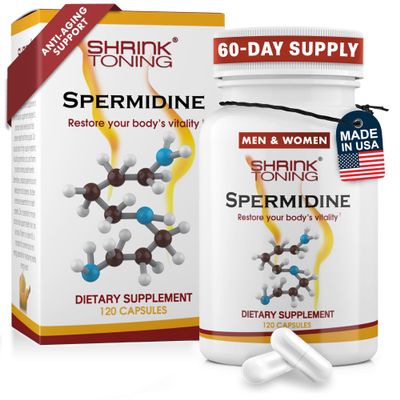 Shrink Spermidine Supplements Skin & Anti-Aging Support 120 Vegan Caps 100% Natural Polyamine for Men and Women, Overall Wellness Non-GMO, USA Made with High Spermidine, Zinc & Thiamin