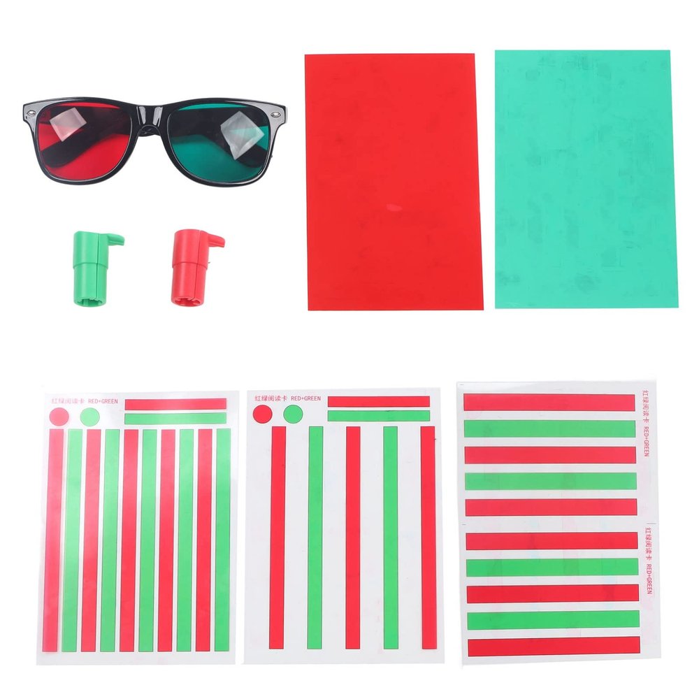 Amblyopia Training Reading Aids, Guided Reading Strips, Enhanced Vision 5 Sheet Red Green Myopia Training Cards Professional with Glasses for Eye Exercise