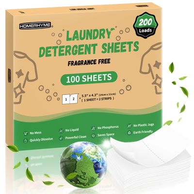 HOMERHYME Laundry Detergent Sheets - 200 Loads Unscented Travel Laundry Detergent, Eco Friendly & Hypoallergenic Cloth Washing Detergent Soap Sheets, Suitable for Sensitive Skin