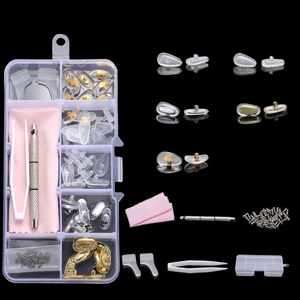 Glasses Repair Kit, Mixed Glasses Screws Replacement Glasses Repair Kit Mini Screws Nuts Assortment Kit Eyeglass Nose Pads(07)