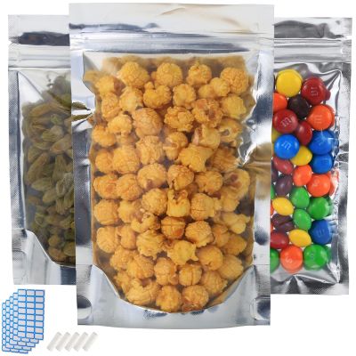300-Pack Reclosable Large Mylar Bags for Food Storage 5.9" x 8.7" Stand Up Pouch Bags Bulk Resealable Smell Proof Aluminum Silver Foil Bags with Clear Window Kitchen Storage Edible Packaging