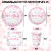 100Pcs Winter Snowflake Party Supplies Paper Plates and Napkins with Cups Set of 25 Pink Baby Shower Wonderland Party Dinner Tableware Set for Birthday Xmas Winter Holiday Table Decor view 2