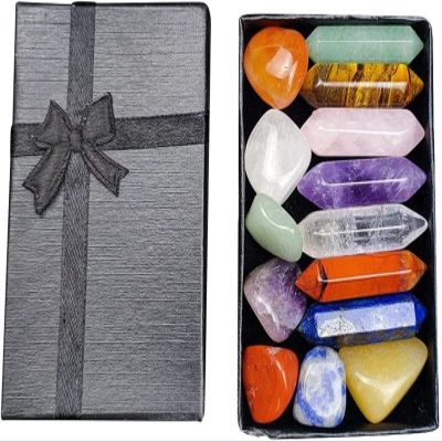 AMHIL Healing Stone Turquoise Seven Chakra Set Natural Crystal Gemstone acate Yoga Energy Stone Healing Colorful Stone Reiki Symbol DIY. Home Decor Storage Box Gemstone Decoration (Color : D)