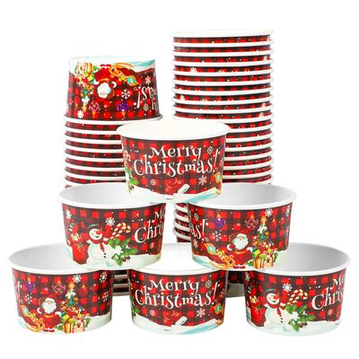 50 PCS Christmas Snack Bowls Christmas Paper Ice Cream Cups 9 oz Disposable Treat Dessert Bowls Red and Black Plaid Snack Paper Cups for Holiday Treat Dessert Cakes Candy Party Supplies