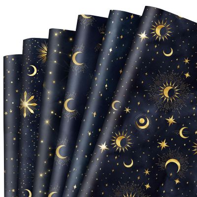 12 Sheet Galaxy Wrapping Paper Black Night Sky Gift Wrap Bulk Moon Star Decorative Craft Art Paper for Birthday Wedding DIY Wrapping Supplies, 19.7 x 27.6 inch