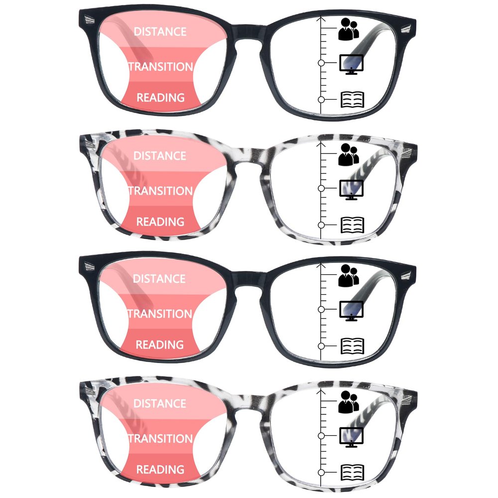 SIGVAN 4 Pack Progressive Multifocus Reading Glasses for Women Men Blue Light Blocking Spring Hinge Computer Readers (4 Mix, 1.5)