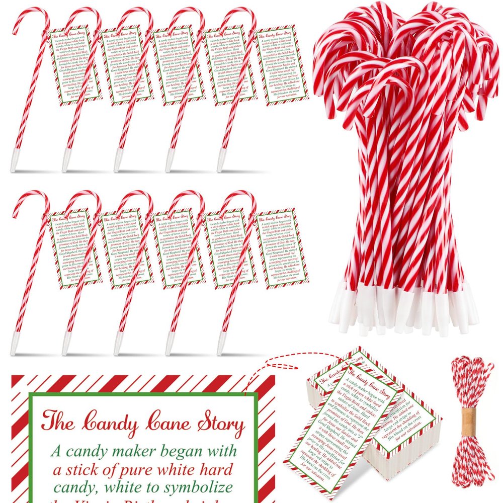 Zhanmai 121 Pcs Candy Cane Story Cards Religious Christmas Pens Gift Set