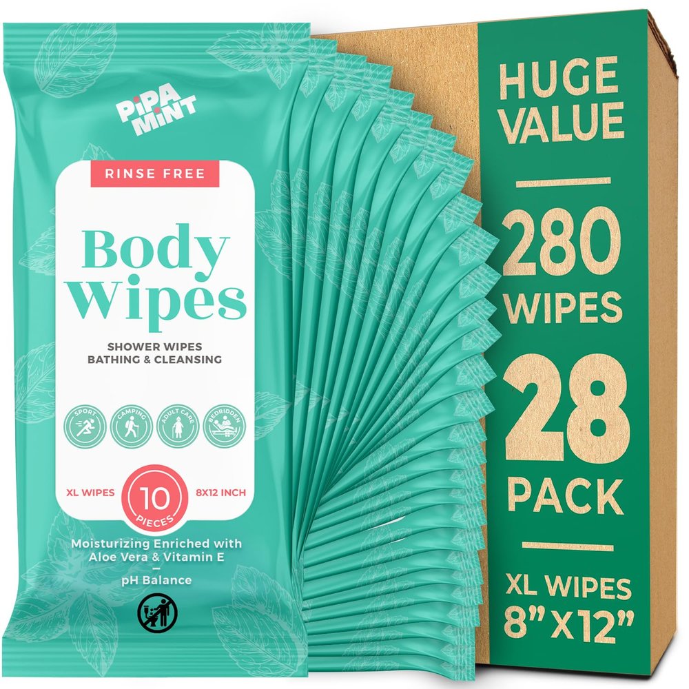 Body Wipes - (28 Packs) - 280 XL Bath Wipes for Adults No Rinse, Adult Wipe for Elderly - Body & Face Gentle Skin Cleansing, Shower Wipe Bathing for Travel, Elderly, Car, Gym, Camping (8x12 Inch)