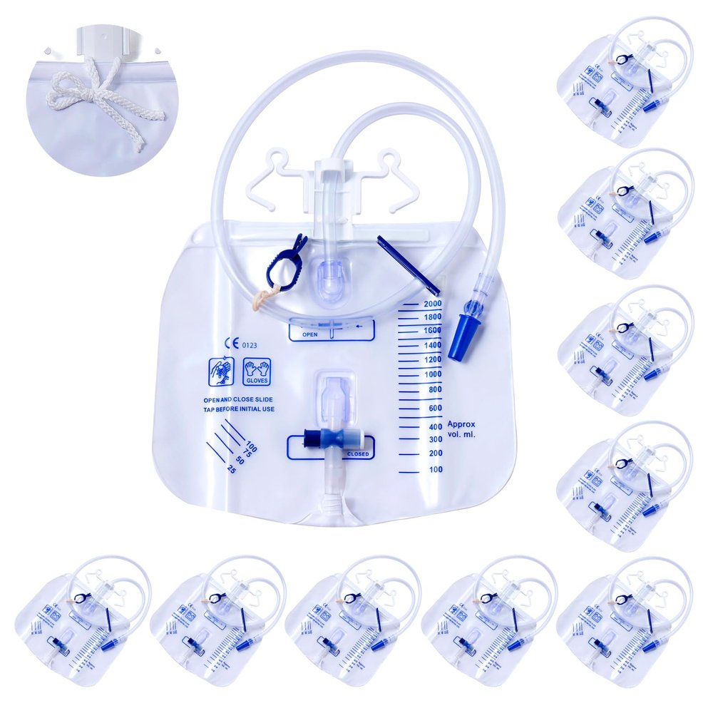 10 Packs Urinary Drainage Bag with Anti-Reflux Chamber, Adult Urine Bag with 2000 mL Volume, Professional Urinary Bag for Home and Hospitals Health Aids