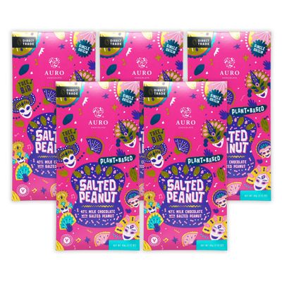 Auro Salted Peanut 47% Milk Chocolate 5 Pack - Filipino Chocolate - Premium, Made At Origin, Direct Trade, Bean-to-Bar, Woman Owned, BIPOC Owned - Vegan, Halal - Bundle