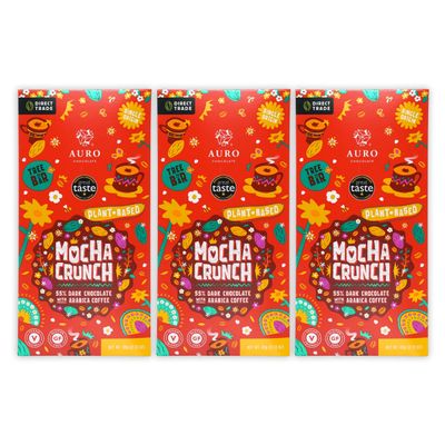Auro Mocha Crunch 55% Dark Chocolate 3 Pack - Filipino Chocolate - Premium, Made At Origin, Direct Trade, Bean-to-Bar, Woman Owned, BIPOC Owned - Vegan, Halal - Bundle