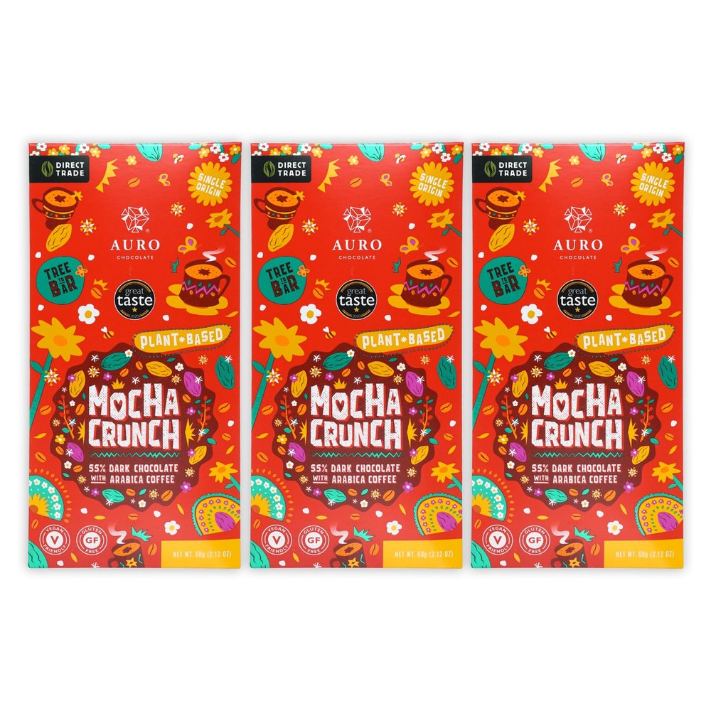Auro Mocha Crunch 55% Dark Chocolate 3 Pack - Filipino Chocolate - Premium, Made At Origin, Direct Trade, Bean-to-Bar, Woman Owned, BIPOC Owned - Vegan, Halal - Bundle