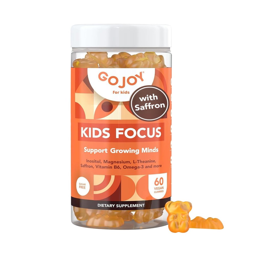 GOJOY NATURALS Kids Focus Gummies - 7-in-1 Focus & Attention Supplement for Kids & Teens w/Saffron Extract, Magnesium Glycinate, L-Theanine, Inositol & More - Vegan, Gluten & Sugar-Free, Non-GMO