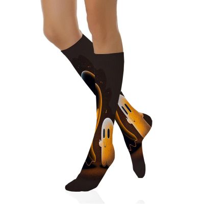 Cioroper Halloween Ghost Sport Socks,Athletic Cushioned Running Performance Crew Socks For Men/Women20inchBlack and White