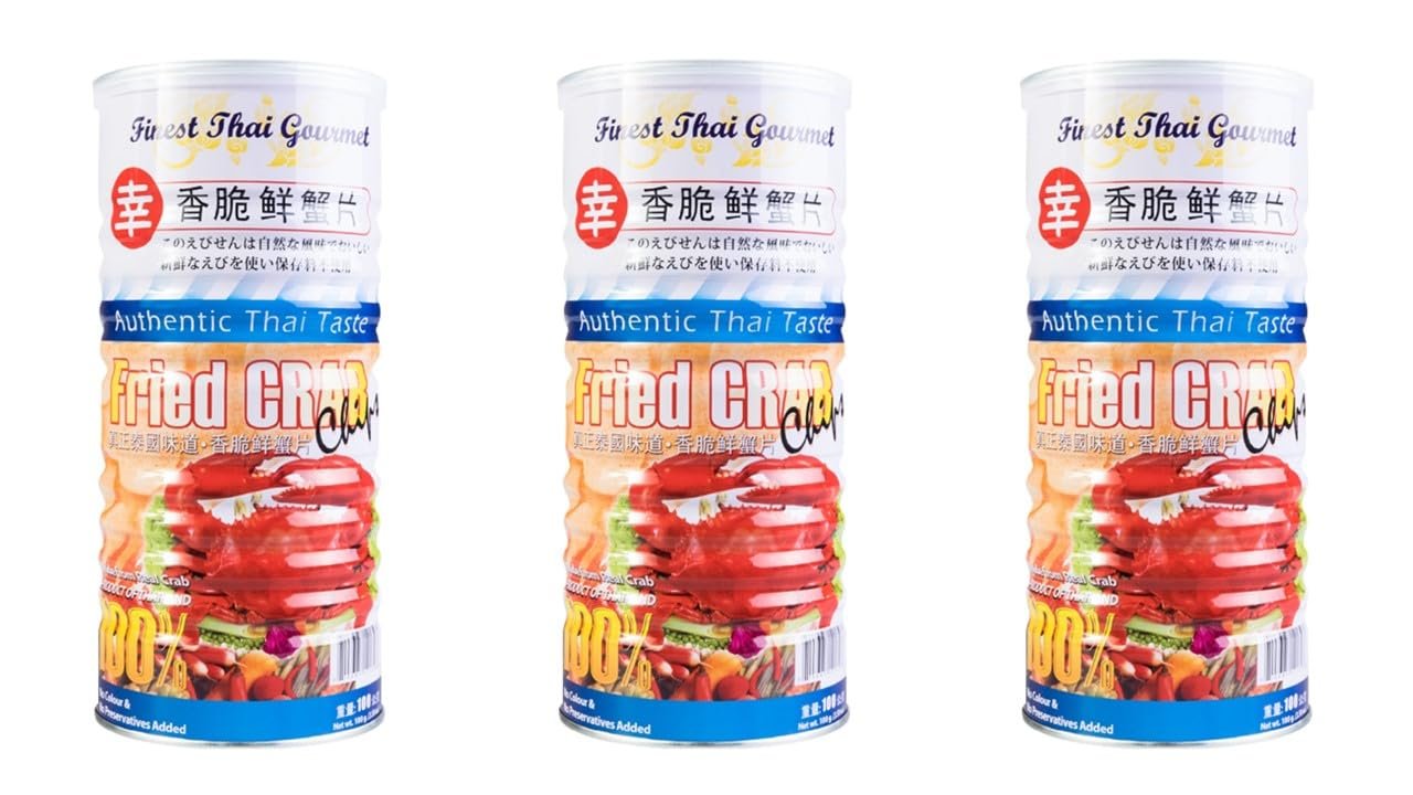 3 Packs - Crab Thai Gourmet Fried Chips - Banh Phong Vi Cua - 100 g per Can with 3 Cans per Order - Product of Thailand