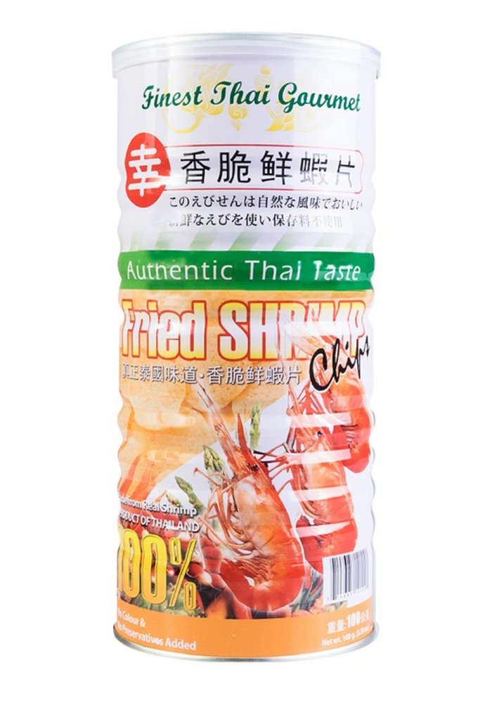 1 Pack - Shrimp Thai Gourmet Fried Chips - Banh Phong Vi Tom - 100 g per Can - Product of Thailand