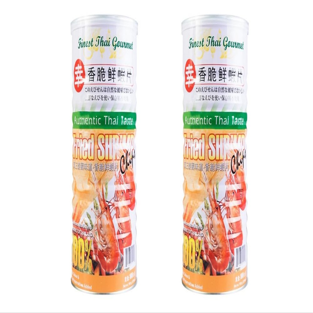 2 Packs - Shrimp Thai Gourmet Fried Chips - Banh Phong Vi Tom - 100 g per Can with 2 Cans per Order - Product of Thailand