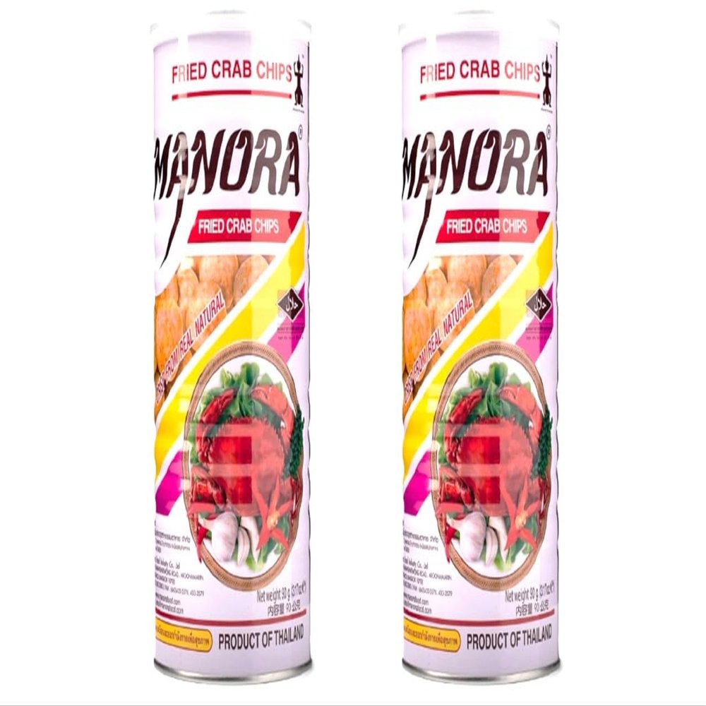 2 Packs - Manora Fried Crab Chips - Banh Phong Vi Cua - 90 g per Can with 2 Cans per Order - Product of Thailand