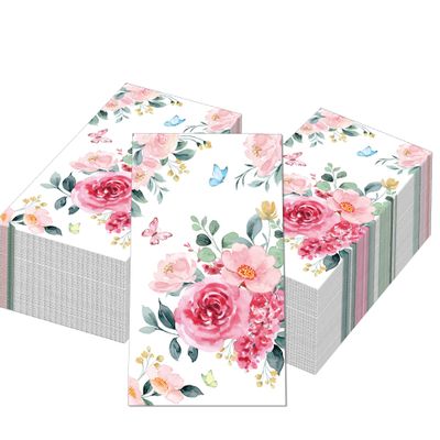 100pcs Guest Napkins 3 Ply Disposable loral Print Paper Napkins Watercolor Hand Napkins for for Bathroom Wedding Holiday Anniversary Birthday Party Bridal Decorative Towels/Rose