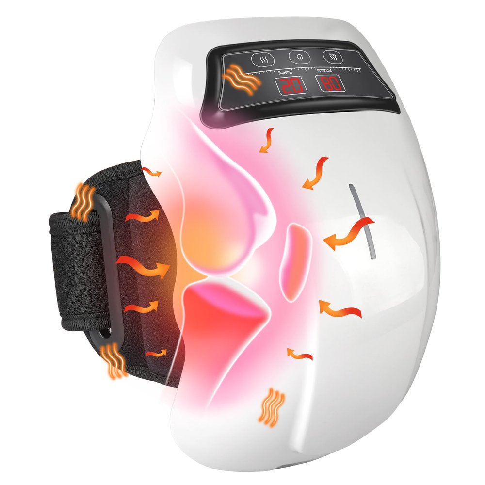 Bsteciar Heated Knee Massager, Heated Knee Braces with Adjustable Temperature & Vibration, Rechargeable Knee Massager with LED Screen & Heat