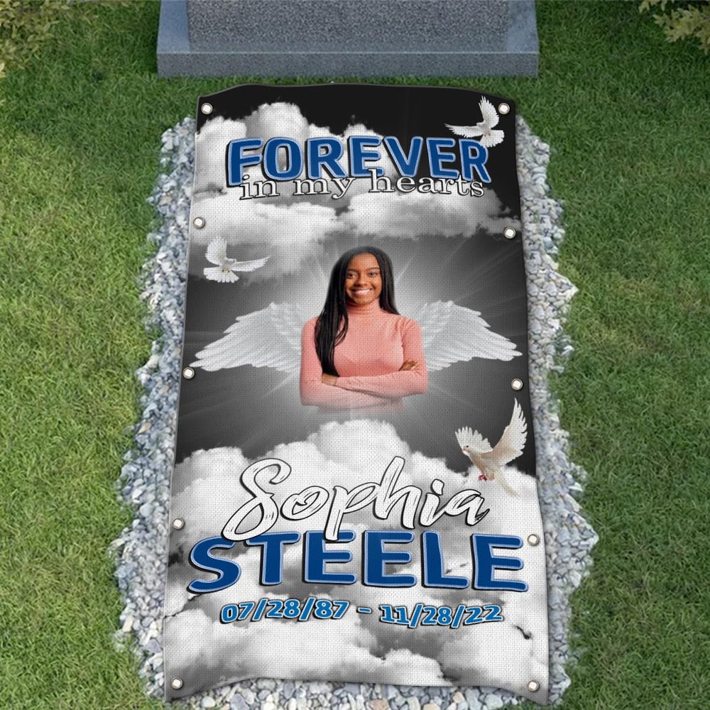 44Memory Custom Memorial Photo Name Blanket, Personalized Grave Funeral Blanket B16 (1x2 Ft, Style 03)