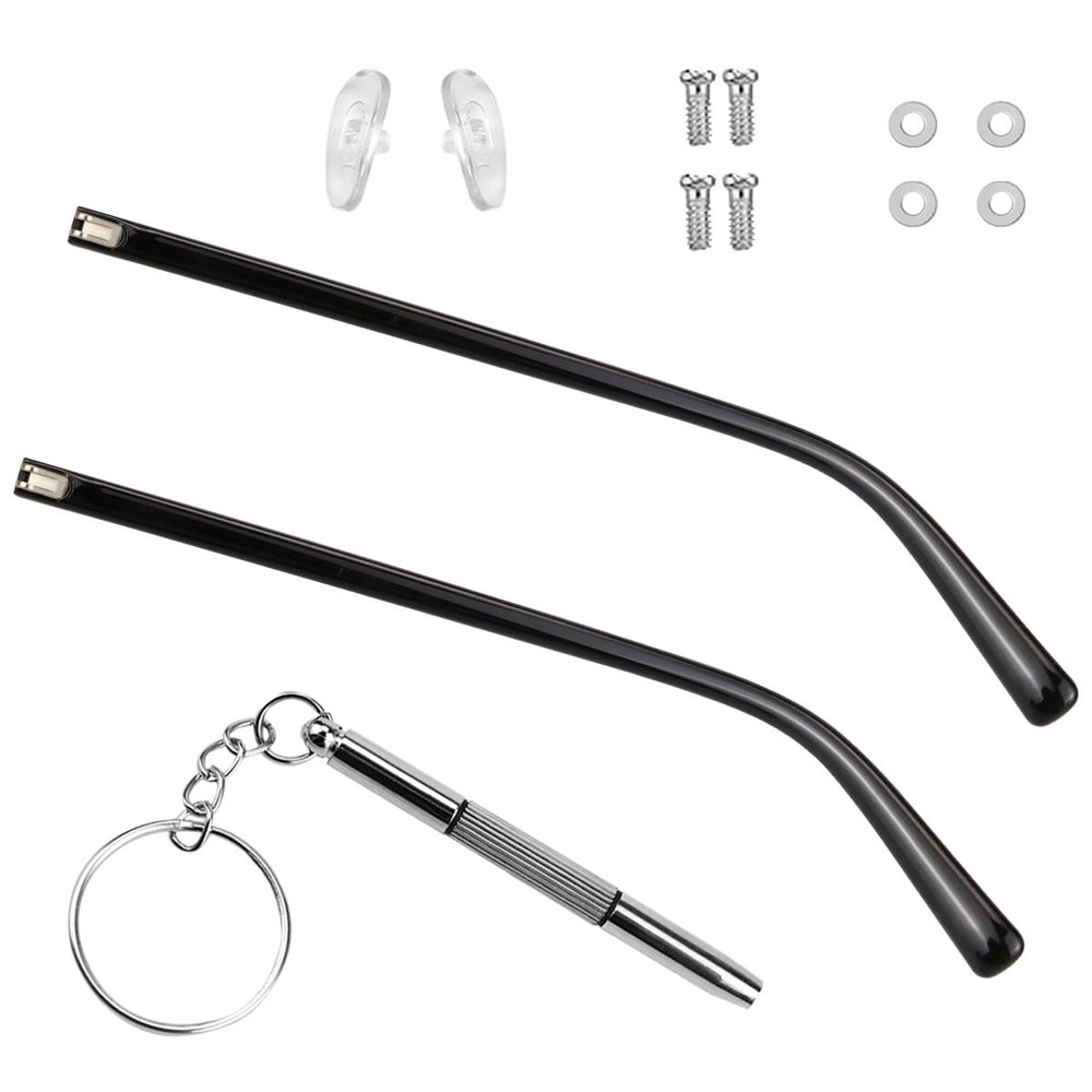 1 Pair Glasses Replacement Arms TR90 Plastic Frame Arms Flat Tooth Double Teeth and Multifunctional 3 in 1 Screwdriver for Glasses, SunglassesWidth 5mmGlossy Black