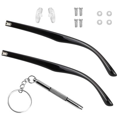 1 Pair Plastic TR90 Glasses Replacement Arms Flat Tooth Double Teeth and Multifunctional 3 in 1 Screwdriver for Glasses, SunglassesWidth 6.5mmGlossy Black