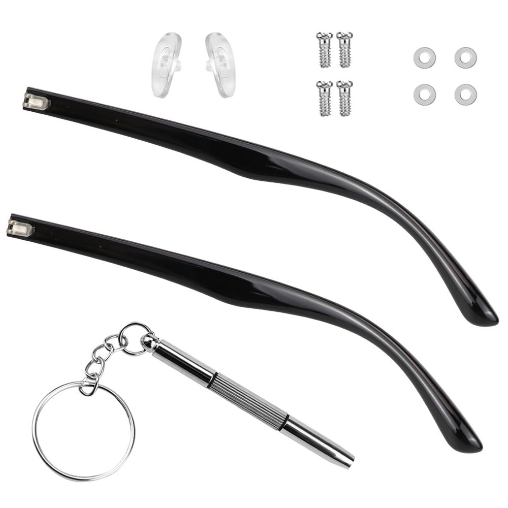 1 Pair Plastic TR90 Glasses Replacement Arms Flat Tooth Double Teeth and Multifunctional 3 in 1 Screwdriver for Glasses, SunglassesWidth 6.5mmGlossy Black
