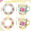Umigy 60 Sets Tea Party Decorations Floral Paper Tea Cups with Handle and Plates Disposable Blossom Teacups and Saucers Sets with Tape for Hot Cold Drink Birthday(Yellow, Green,6.5 oz) view 2